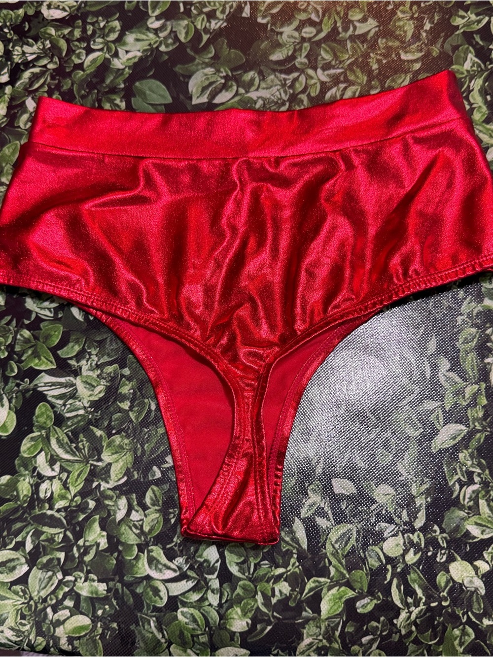 Metallic Red High-Waist Thong Bikini Bottoms - Picture 2 of 7